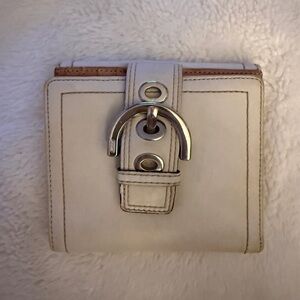 Stylish Large Coach White Wallet with Silver Buckle